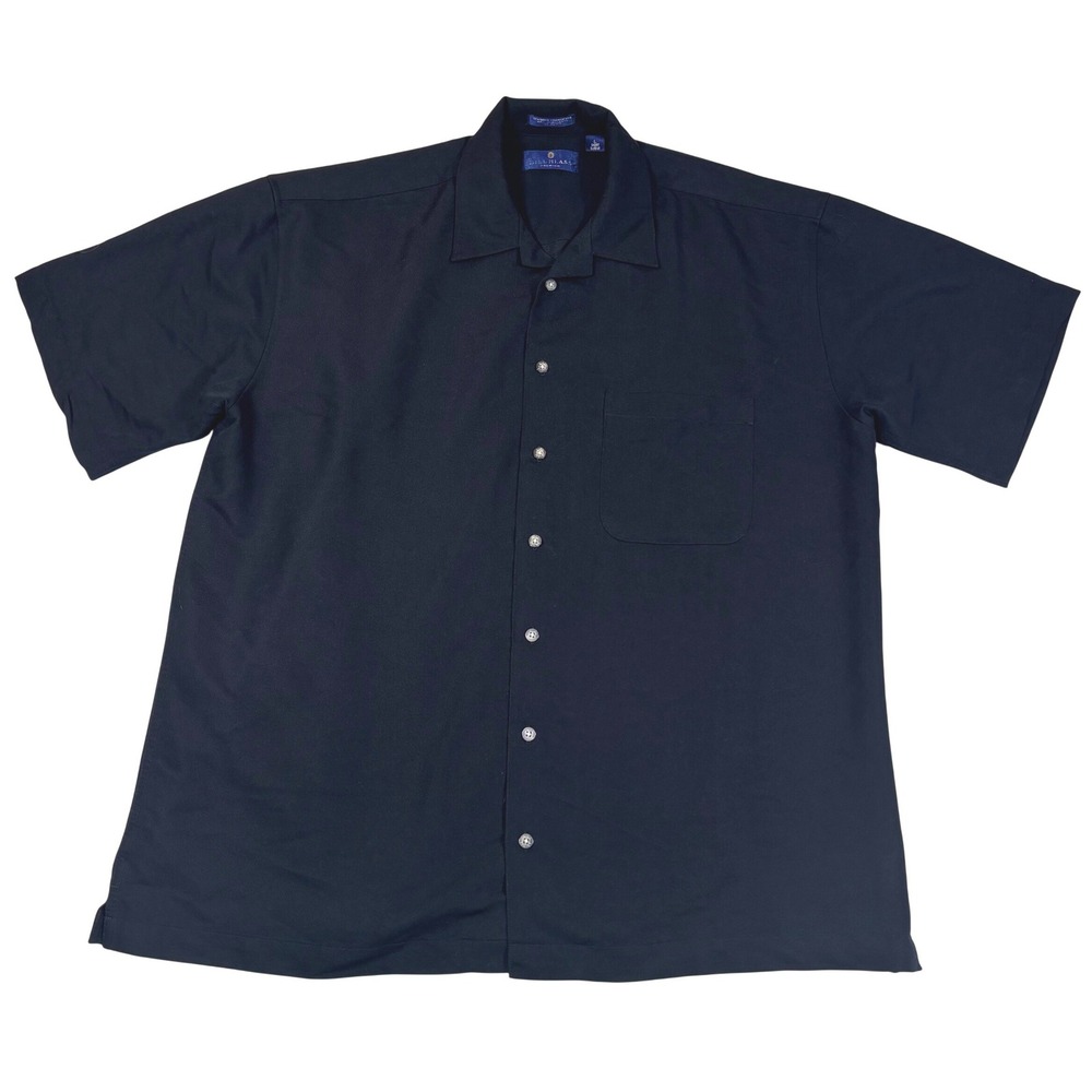Bill Blass Premium Mens Deep Black Rayon Blend Short Sleeve Button Down Shirt L